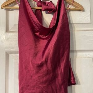Altar'd State Satin Halter Top in Deep Berry
